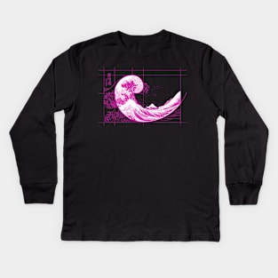 Hokusai Meets Fibonacci, Magenta Kids Long Sleeve T-Shirt